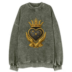 Hammered bronze warrior crown anchoring a dark steel heart with shield-bearing - Vintage Sweatshirt