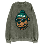 Philly Pitbull wearing Eagles beanie with Liberty Bell patch and wayfarer - Vintage Sweatshirt
