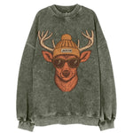 Mississippi White-tailed Deer wearing Jackson beanie with pom pom and wayfarer - Vintage Sweatshirt