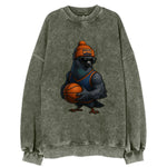 Manhattan Pigeon wearing Knicks beanie with skyline patch and wayfarer - Vintage Sweatshirt