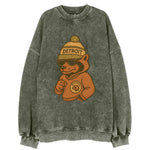 Michigan Wolverine wearing Detroit beanie with pom pom and wayfarer sunglasses - Vintage Sweatshirt