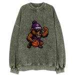 California Grizzly wearing Kings beanie with royal scepter patch and wayfarer - Vintage Sweatshirt