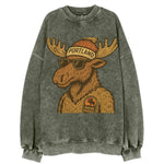 Maine Moose wearing Portland beanie with pom pom and wayfarer sunglasses - Vintage Sweatshirt