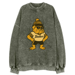 Pittsburgh Bulldog wearing Steelers black and gold beanie with pom pom and - Vintage Sweatshirt