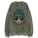 NYC Rat wearing Brooklyn beanie with pom pom and wayfarer sunglasses - Vintage Sweatshirt