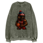 Motor City Wolverine wearing Pistons beanie with gear patch and wayfarer - Vintage Sweatshirt