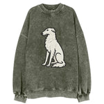Borzoi - White embroidered sitting pose - Vintage Sweatshirt