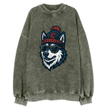 Storrs Husky wearing UConn beanie with C patch - Vintage Sweatshirt
