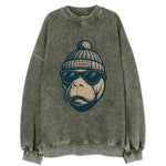 Jacksonville Manatee wearing Jacksonville beanie with pom pom and wayfarer - Vintage Sweatshirt