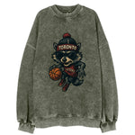 Toronto Raccoon wearing Raptors beanie with CN Tower patch and wayfarer - Vintage Sweatshirt