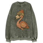 Miami Flamingo wearing Miami beanie with pom pom and wayfarer sunglasses - Vintage Sweatshirt