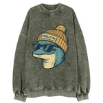 Charleston Dolphin wearing Charleston beanie with pom pom and wayfarer - Vintage Sweatshirt