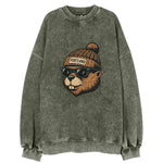 Portland Beaver wearing Portland beanie with pom pom and wayfarer sunglasses - Vintage Sweatshirt