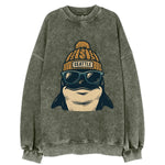 Seattle Orca wearing Seattle beanie with pom pom and wayfarer sunglasses - Vintage Sweatshirt