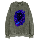 Sleek black panther emerging from swirls of deep purple and electric blue, - Vintage Sweatshirt