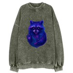 Playful raccoon with mask swirling in hypnotic patterns, neon purple and green - Vintage Sweatshirt