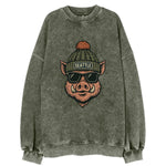 Washington Hog wearing Seattle beanie with pom pom and wayfarer sunglasses - Vintage Sweatshirt