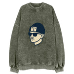 Annapolis Midshipman wearing Navy beanie with anchor patch - Vintage Sweatshirt