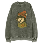 Minnesota Timber Wolf wearing Minneapolis beanie with pom pom and wayfarer - Vintage Sweatshirt
