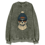 Rhode Island Harbor Seal wearing Providence beanie with pom pom and wayfarer - Vintage Sweatshirt
