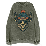 Denver Elk wearing Denver beanie with pom pom and wayfarer sunglasses - Vintage Sweatshirt