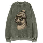 San Francisco Sea Lion wearing San Francisco beanie with pom pom and wayfarer - Vintage Sweatshirt