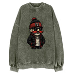 Lubbock Raider wearing Texas Tech beanie with guns up patch - Vintage Sweatshirt