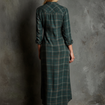 Women's Plaid Lapel Single-Breasted Shirt Maxi Dress
