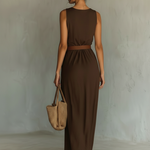 Women's Minimalist Cowl Neck Sleeveless Belted Maxi Dress