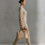 Women's Beige Cable Knit Off-the-Shoulder Fashion Mini Dress