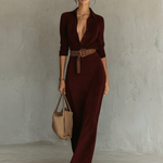 Women's Suede Single-breasted Lapel Belt Maxi Dress