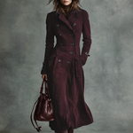 Women's Suede Trim Double-breasted Lapel Long Coat