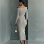 Women's Gray One-shoulder Knitted Dress