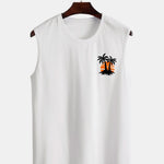 Palm Tree Sunset Print Tank Top & Swim Shorts