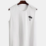Palm Tree Print Tank Top & Striped Print Swim Shorts