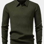 Long Sleeve Ribbed Knit Johnny Collar Polo Shirt