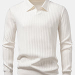 Long Sleeve Ribbed Knit Johnny Collar Polo Shirt