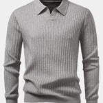 Long Sleeve Ribbed Knit Johnny Collar Polo Shirt