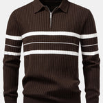 Stripe Zip Knit Ribbed Polo Shirt