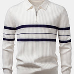 Stripe Zip Knit Ribbed Polo Shirt