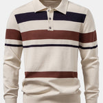Long Sleeve Stripe Knit Polo Shirt & Slim Fit Tapered Trousers