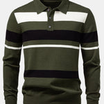 Long Sleeve Stripe Knit Polo Shirt & Slim Fit Tapered Trousers