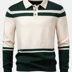 Long Sleeve Color Block Knit Polo Shirt