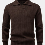 Long Sleeve Wave Jacquard Knit V Neck Polo Shirt