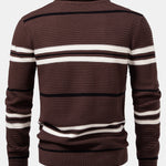Striped Textured Zip Knit Polo Shirt