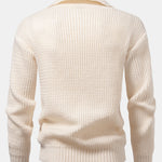 Long Sleeve Wave Jacquard Knit V Neck Polo Shirt