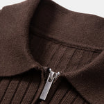 Stripe Zip Knit Ribbed Polo Shirt