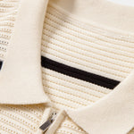 Striped Textured Zip Knit Polo Shirt
