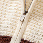 Striped Textured Zip Knit Polo Shirt