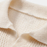 Long Sleeve Wave Jacquard Knit V Neck Polo Shirt